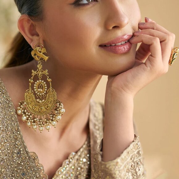 Pakistani Wedding Party Wear Georgette Beige & Pink Designer Embroidered Palazzo - Picture 3 of 5